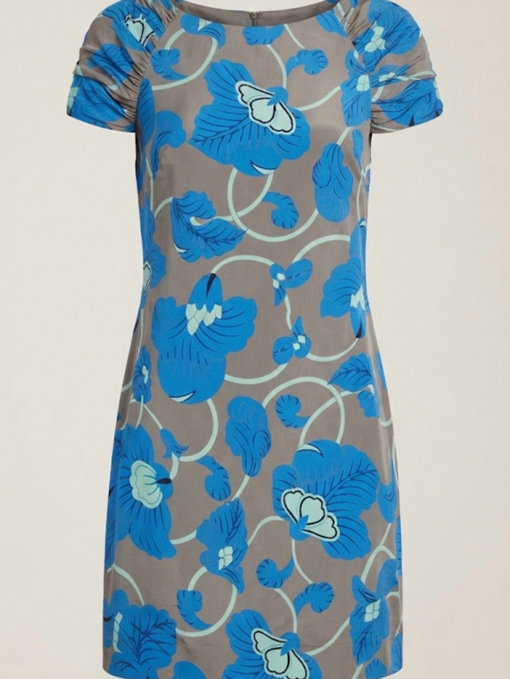 Tibi NWT Silk Floral Print Shift Dress - Taupe, Blue & Mint - Size 8